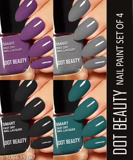 Dot Beauty Quick Dry Long Lasting Nail Polish Pack of 4 Multicolor Combo - Chip Resistant, Acetone-Free Formula, Rich Pigmentation