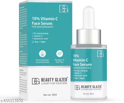 Beauty Glazed 10% Vitamin C Face Serum for Radiant Skin with 5% Niacinamide & Hyaluronic Acid Day & Night (30 ml)
