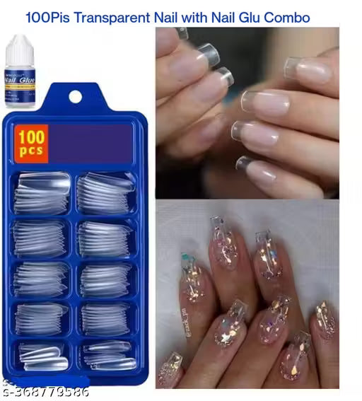 Transparent Nails, 100 Reusable Artificial Fake Nail Set