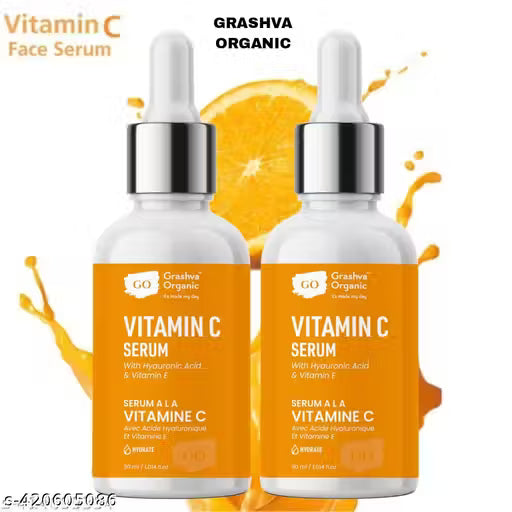 Grashva's Pore-Free Vitamin C Facial Serum For Dull & Uneven Skin With 10% Vitamin C & Hyaluronic Acid - Face Serum For Glowing Skin - All Skin Types - 30 ml pack of 2